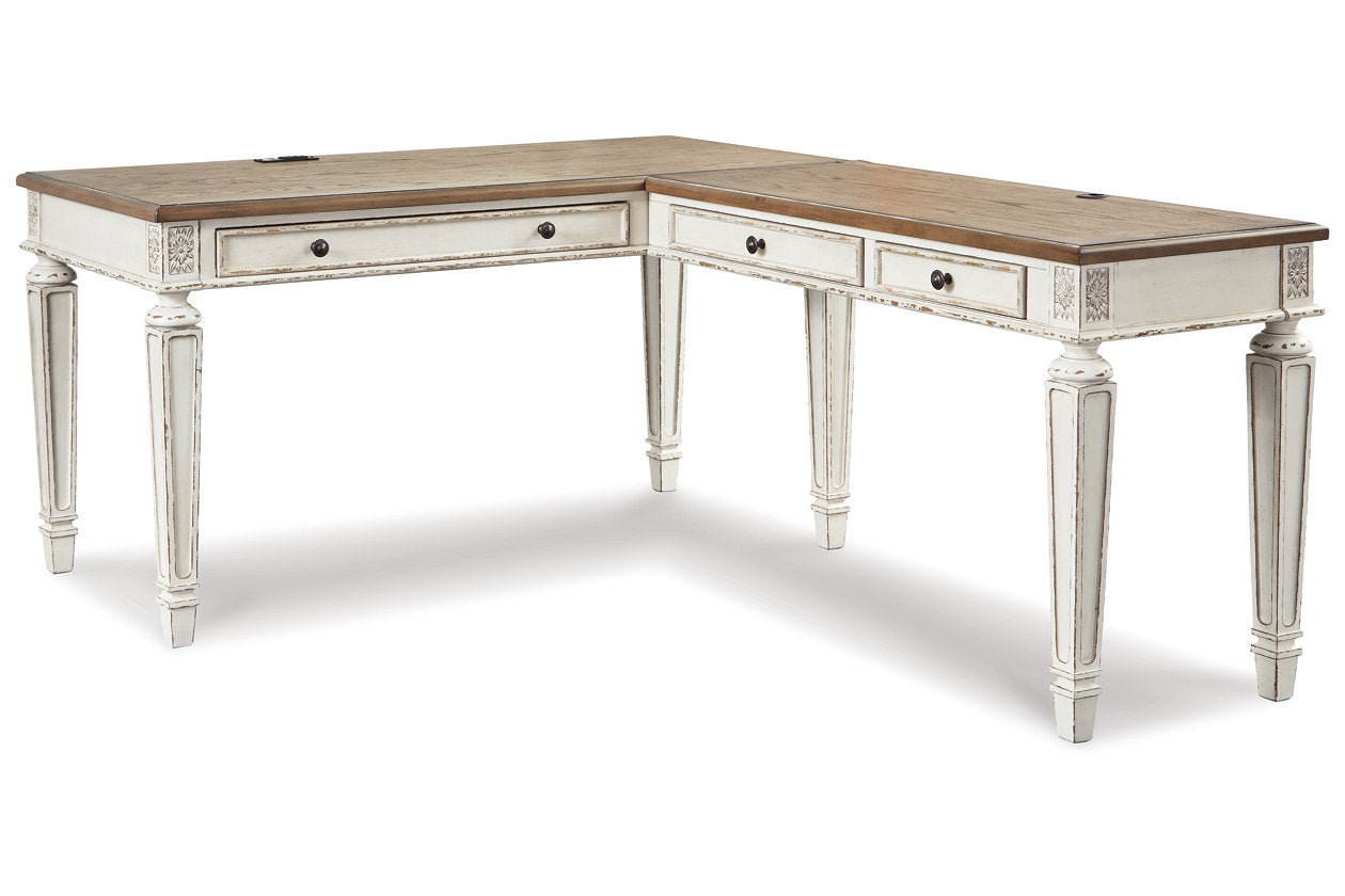 Realyn White/Brown 2-Piece Home Office Desk - SET | H743-34 | H743-34R - Luna Furniture - Dallas Store