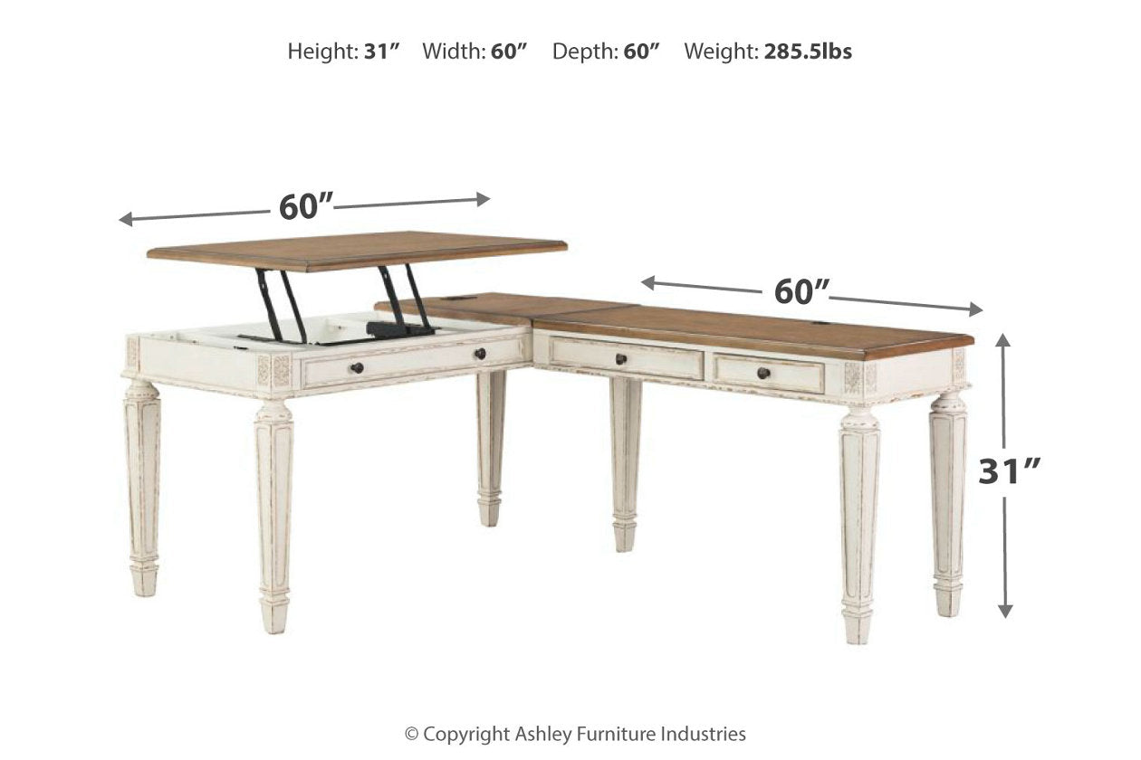 Realyn White/Brown 2-Piece Home Office Lift Top Desk - SET | H743-34R | H743-134 - Luna Furniture - Dallas Store