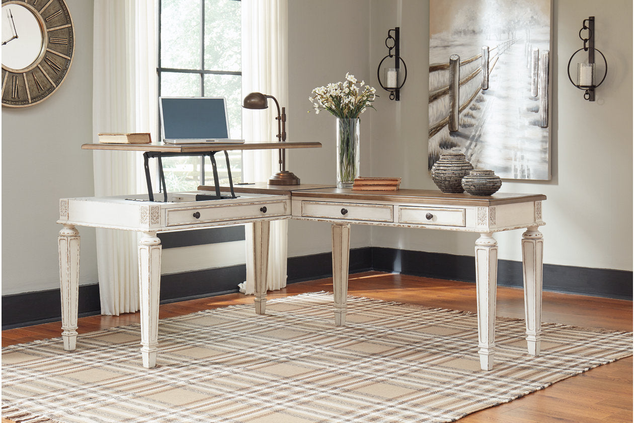 Realyn White/Brown 2-Piece Home Office Lift Top Desk - SET | H743-34R | H743-134 - Luna Furniture - Dallas Store