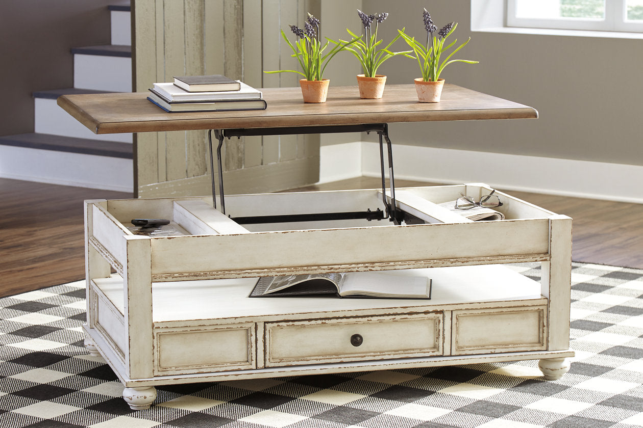 Realyn White/Brown Coffee Table with Lift Top - T523-9 - Luna Furniture - Dallas Store