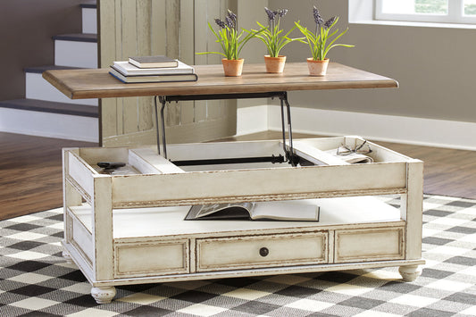Realyn White/Brown Coffee Table with Lift Top - T523-9 - Luna Furniture - Dallas Store