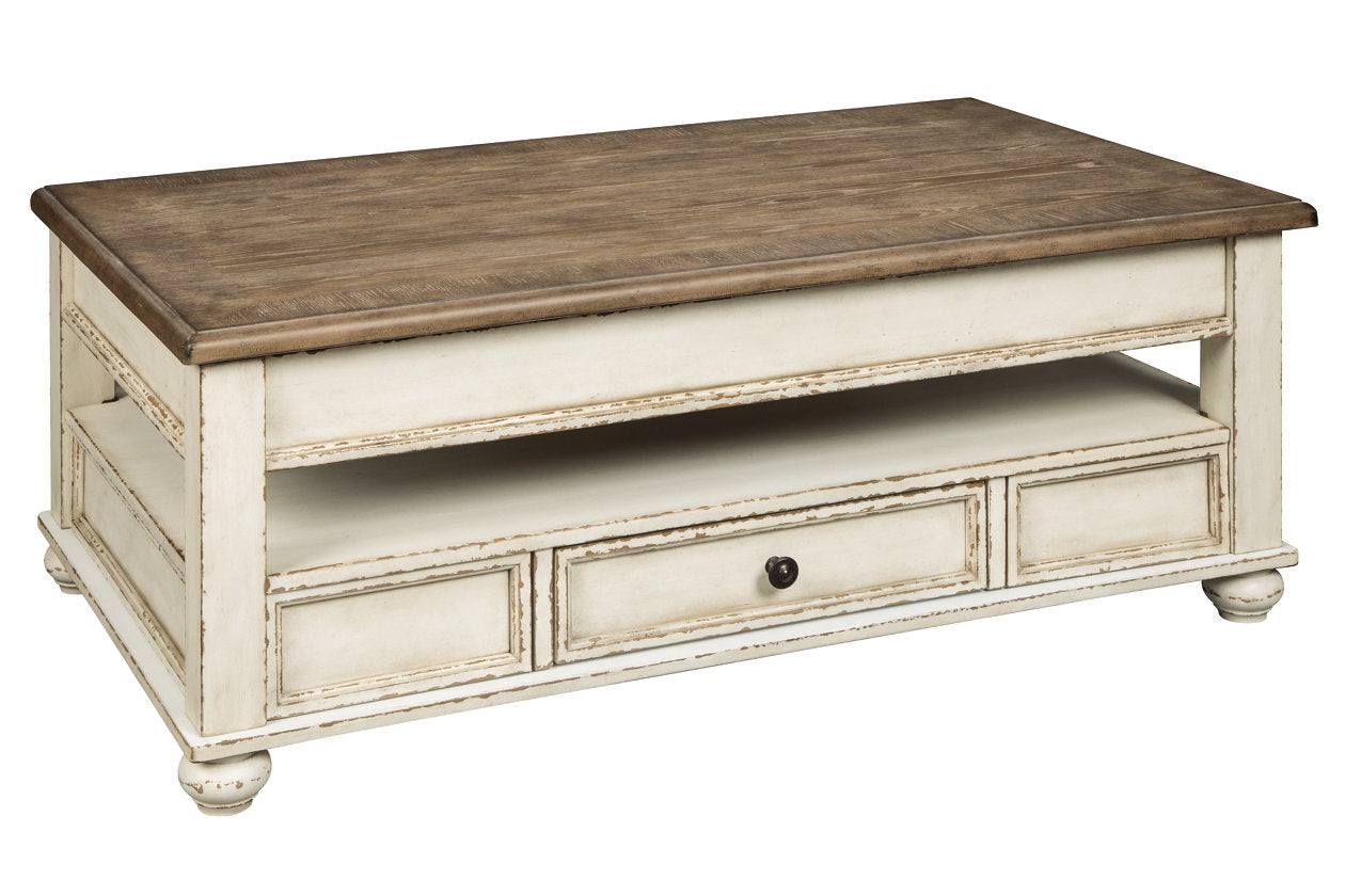 Realyn White/Brown Coffee Table with Lift Top - T523-9 - Luna Furniture - Dallas Store