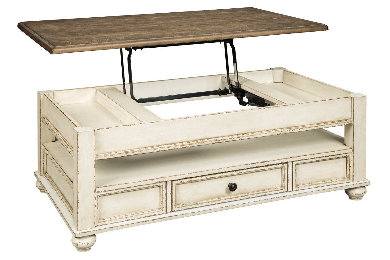 Realyn White/Brown Coffee Table with Lift Top - T523-9 - Luna Furniture - Dallas Store