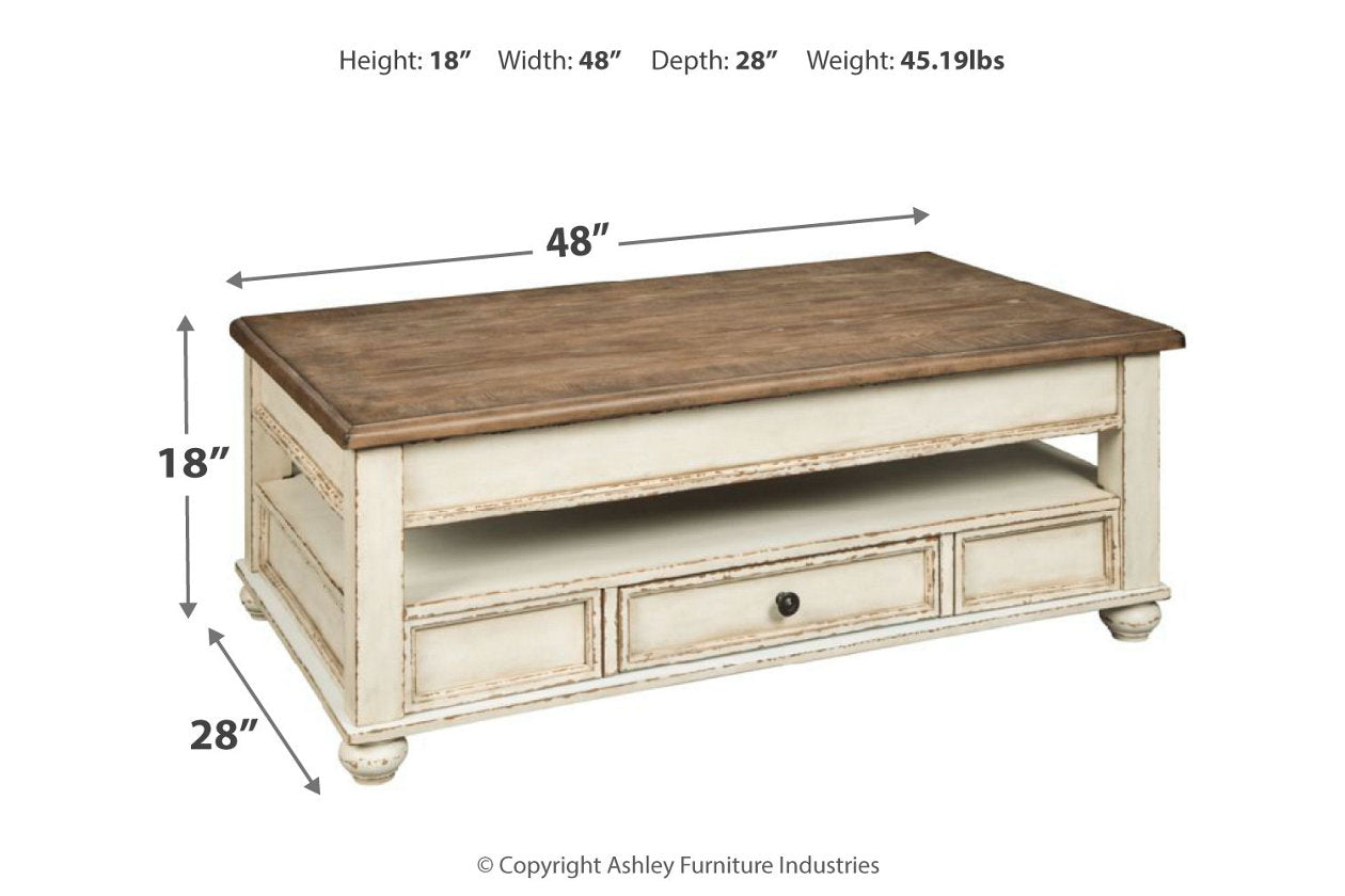 Realyn White/Brown Coffee Table with Lift Top - T523-9 - Luna Furniture - Dallas Store