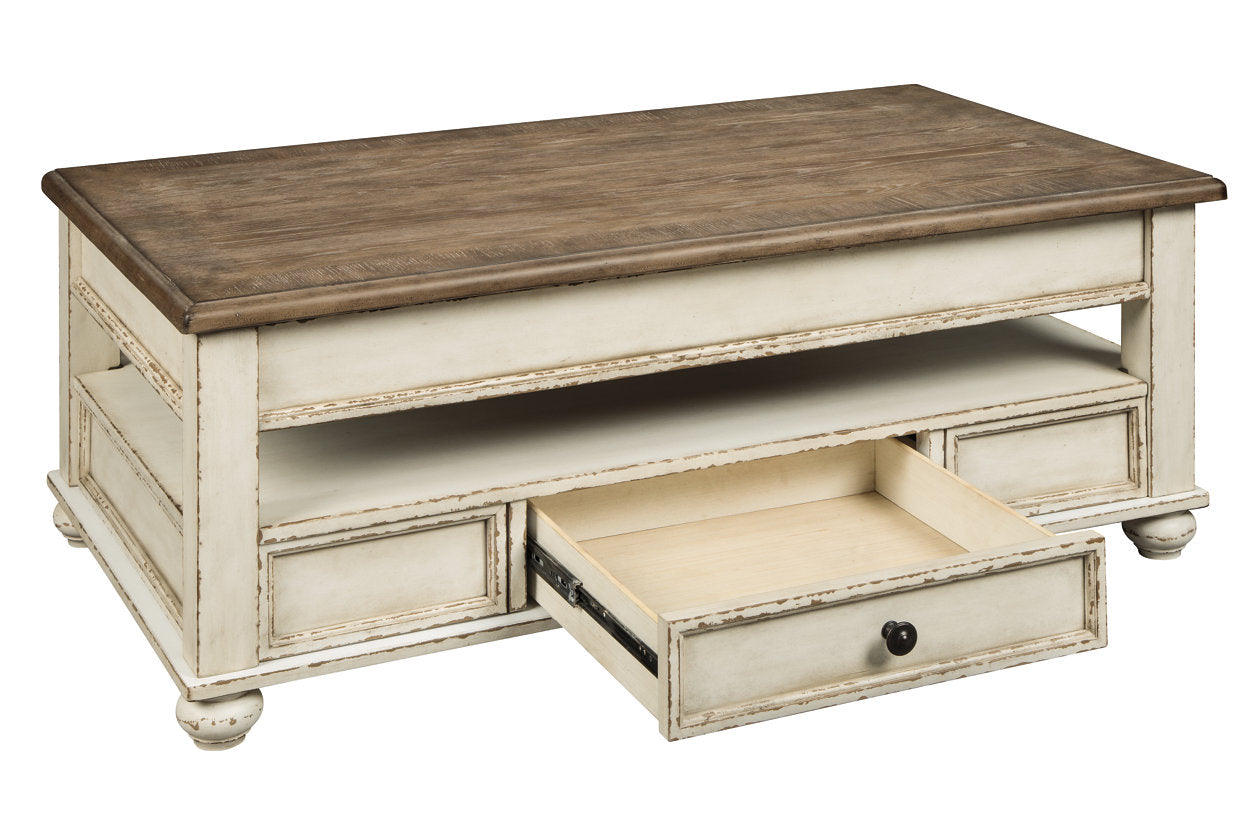 Realyn White/Brown Coffee Table with Lift Top - T523-9 - Luna Furniture - Dallas Store