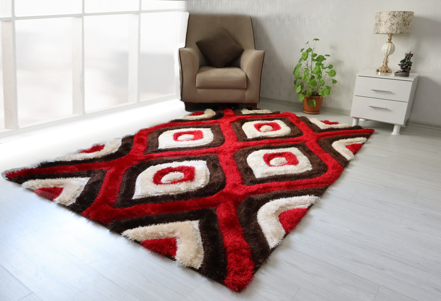 3D Shaggy Brown/Red 5X7 Area Rug - 3D151-BRW/RED-57 - Luna Furniture - Dallas Store
