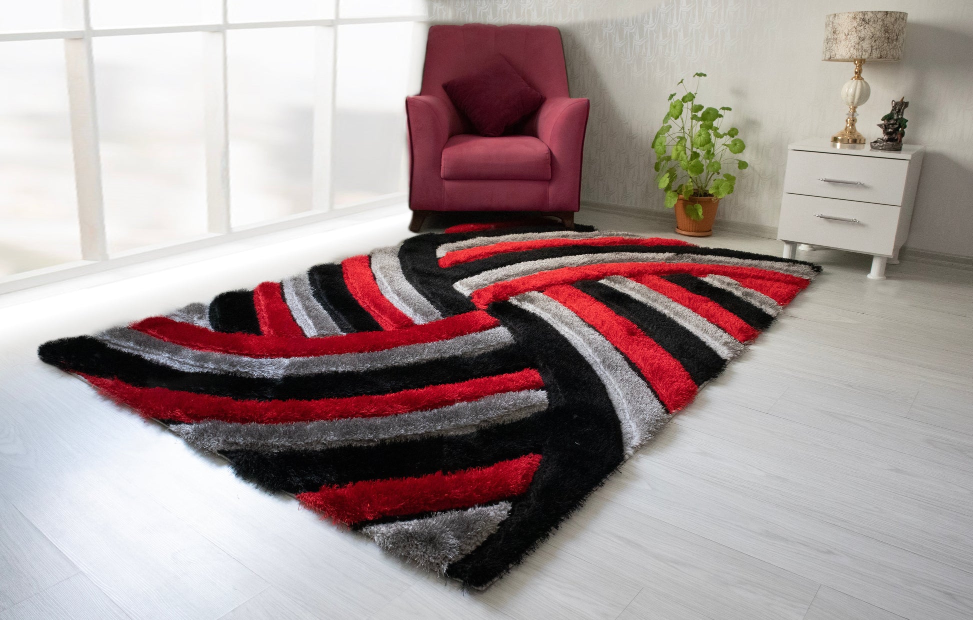 3D Shaggy Gray/Red 5X7 Area Rug - 3D333-GRY/RED-57 - Luna Furniture - Dallas Store