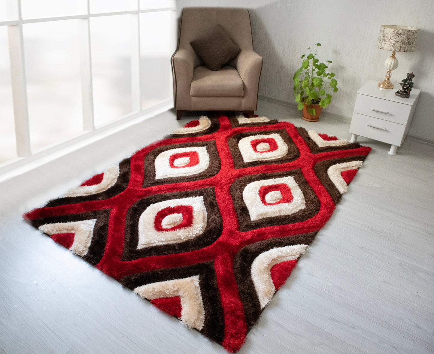 3D Shaggy Brown/Red 5X7 Area Rug - 3D151-BRW/RED-57 - Luna Furniture - Dallas Store
