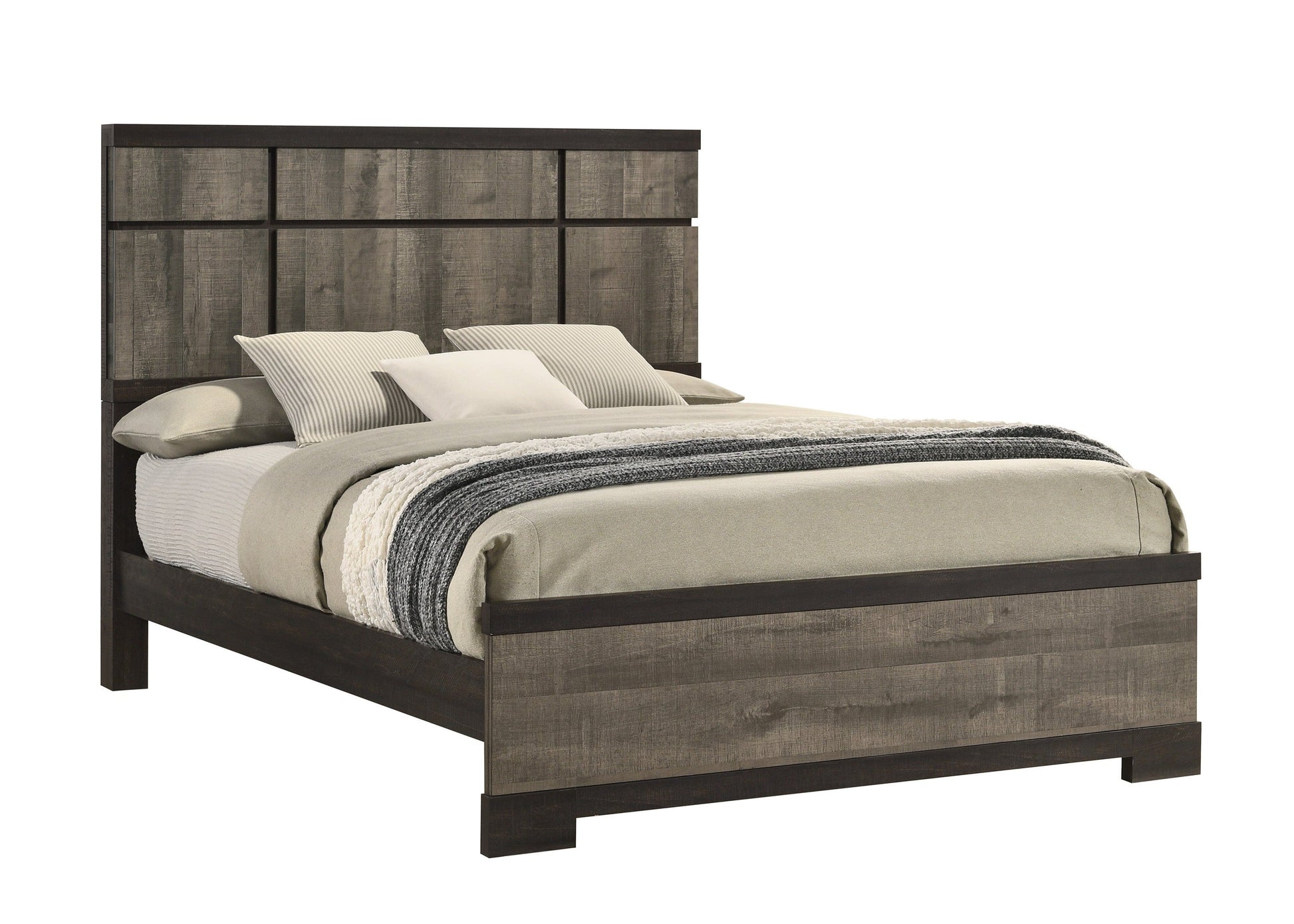 Remington Brown/Gray King Panel Bed - SET | B8160-K-HBFB | B8160-KQ-RAIL | - Luna Furniture - Dallas Store