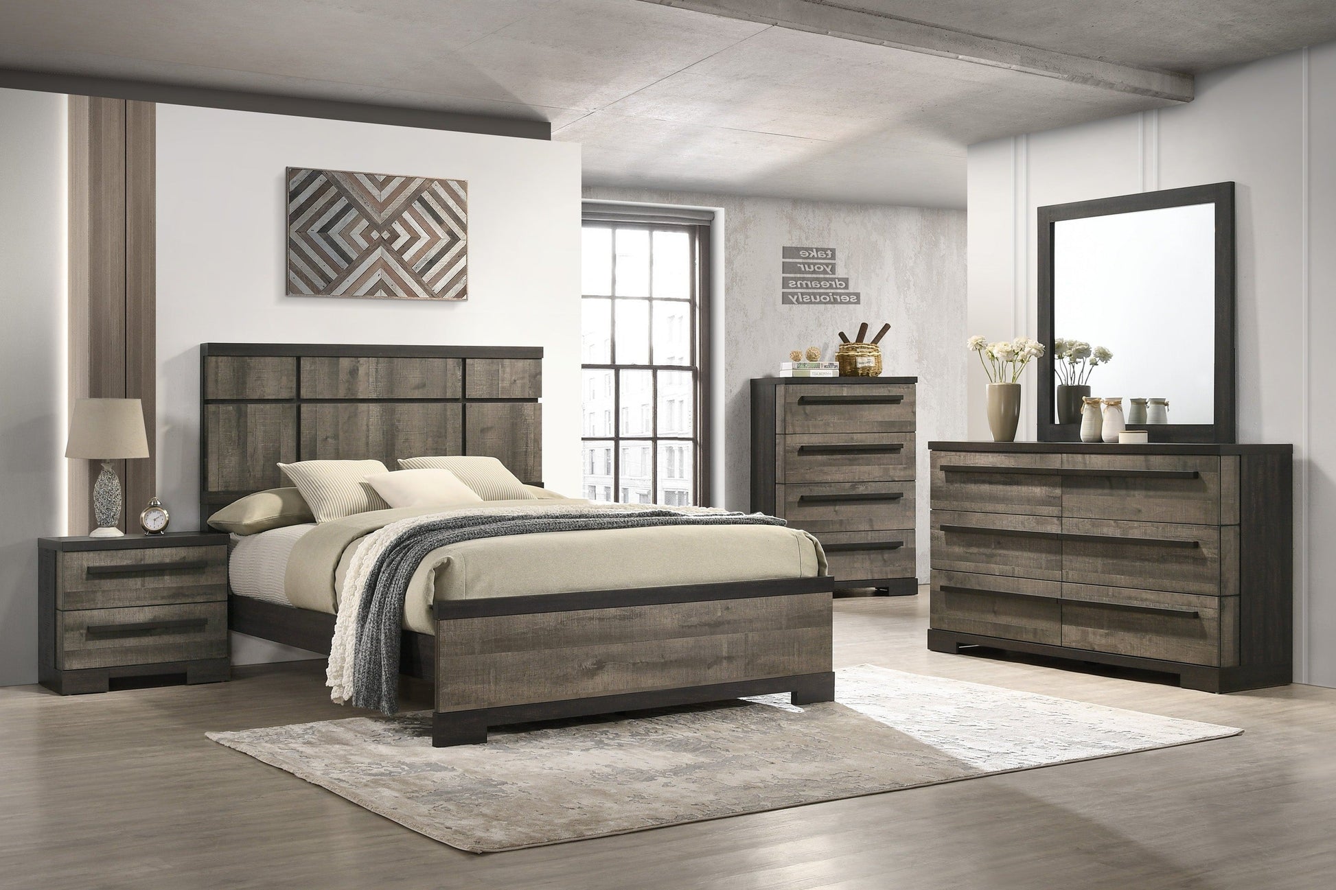 Remington Brown/Gray Panel Bedroom Set - SET | B8160-Q-HBFB | B8160-KQ-RAIL | B8160-2 | B8160-4 - Luna Furniture - Dallas Store