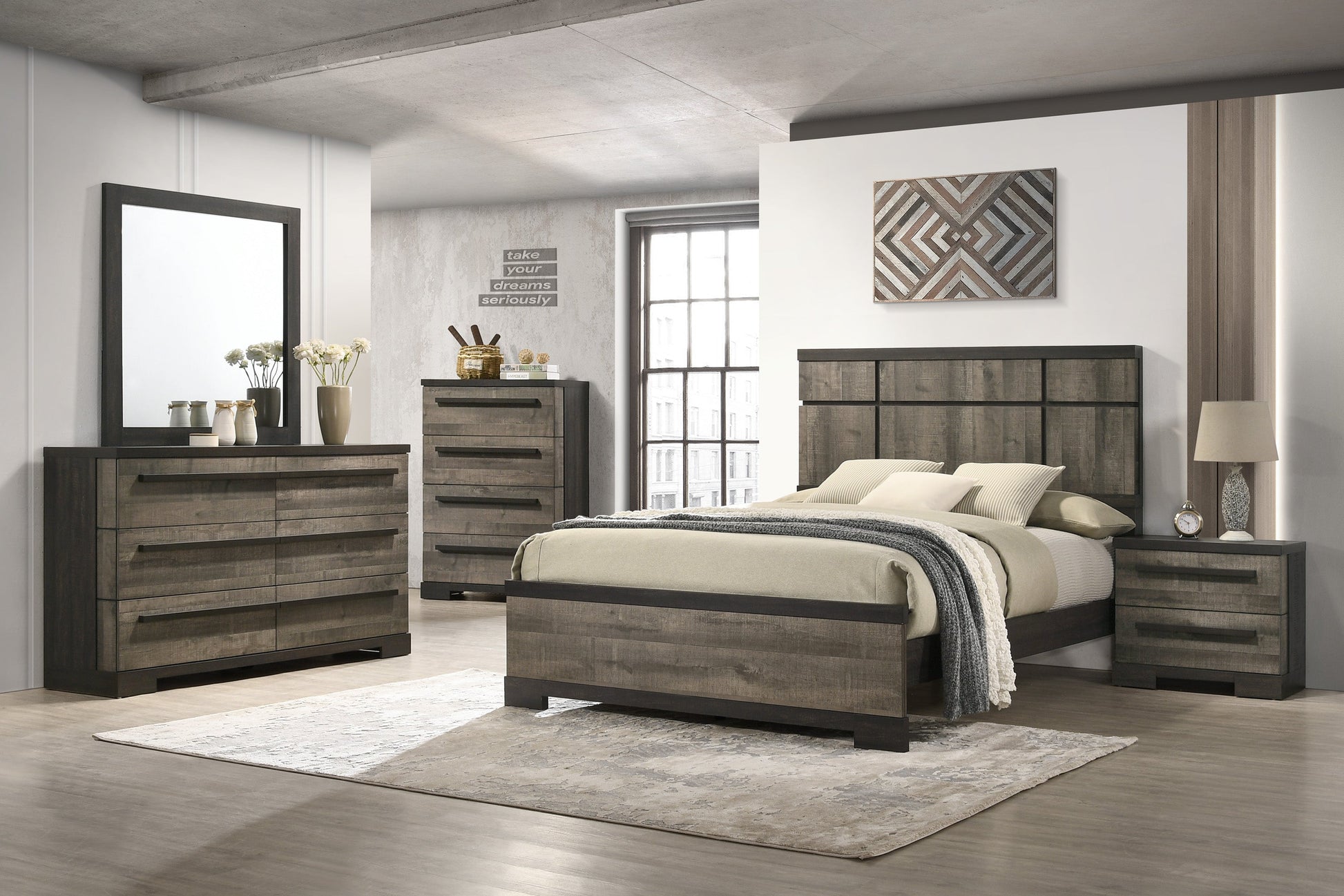 Remington Brown/Gray Queen Panel Bed - SET | B8160-Q-HBFB | B8160-KQ-RAIL | - Luna Furniture - Dallas Store