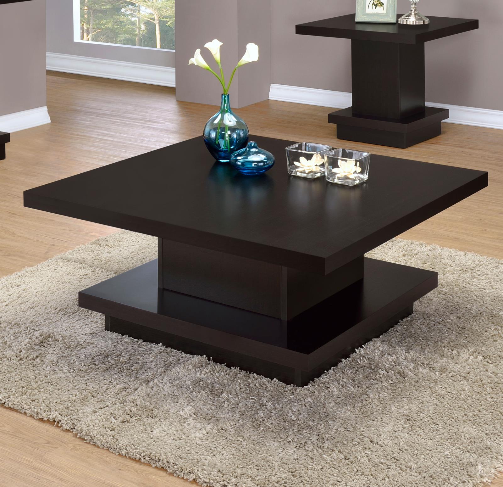 Reston Cappuccino Pedestal Square Coffee Table - 705168 - Luna Furniture - Dallas Store