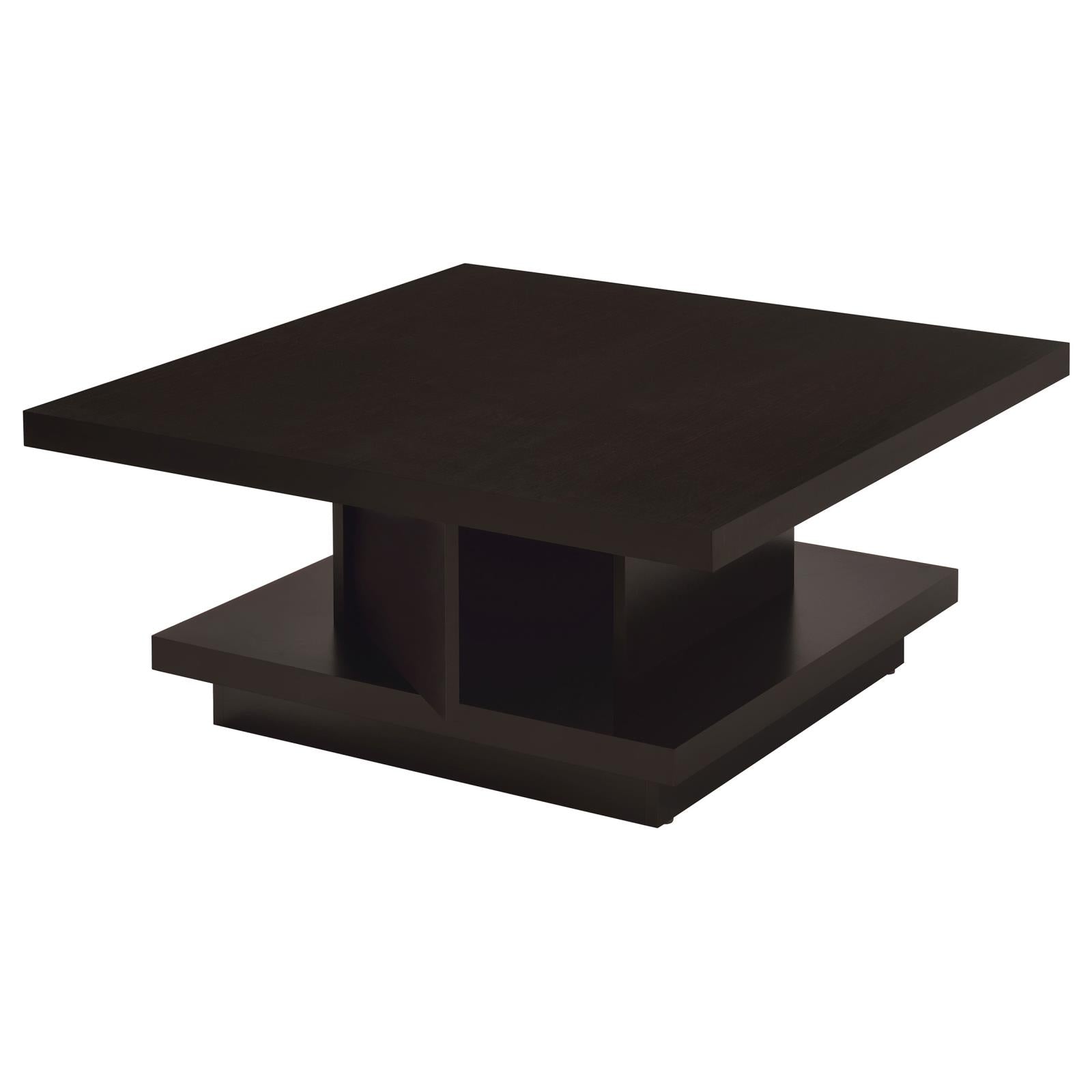 Reston Cappuccino Pedestal Square Coffee Table - 705168 - Luna Furniture - Dallas Store