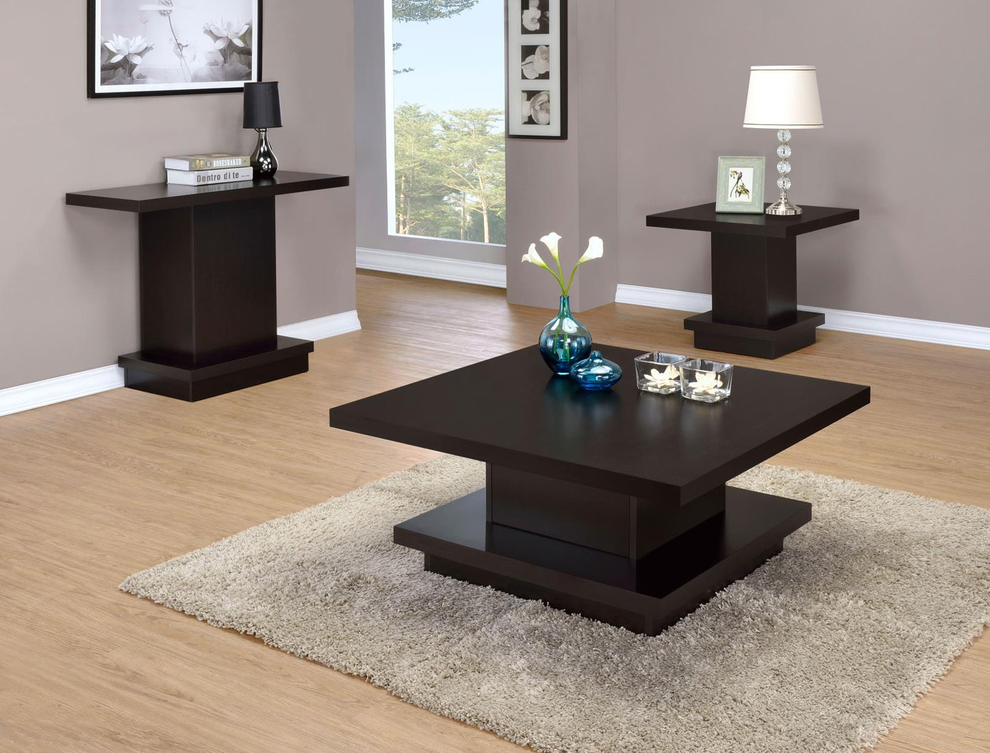 Reston Pedestal Square End Table Cappuccino - 705167 - Luna Furniture - Dallas Store