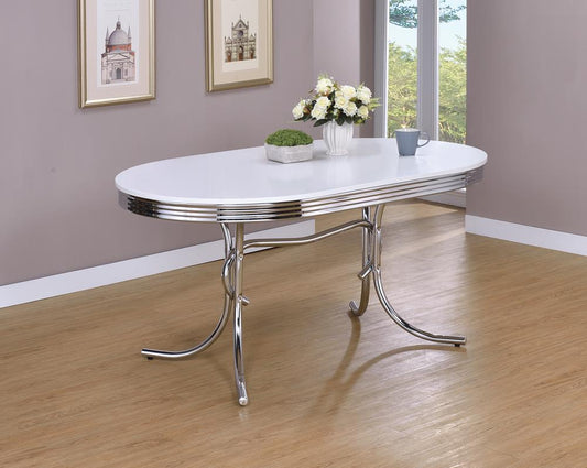 Retro Glossy White/Chrome Oval Dining Table - 2065 - Luna Furniture - Dallas Store