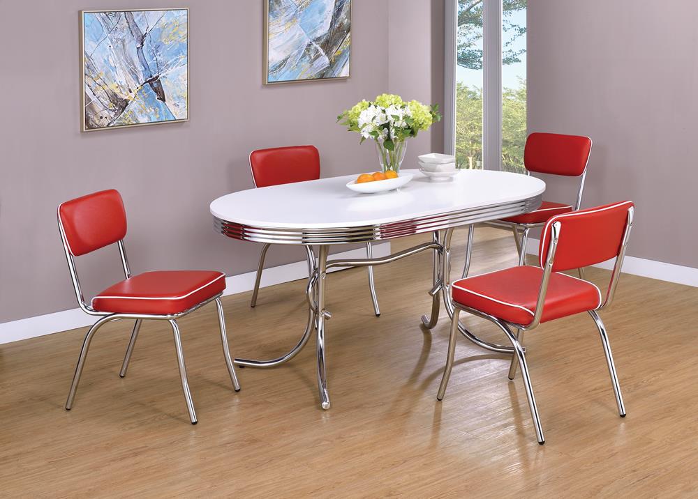 Retro Glossy White/Chrome Oval Dining Table - 2065 - Luna Furniture - Dallas Store