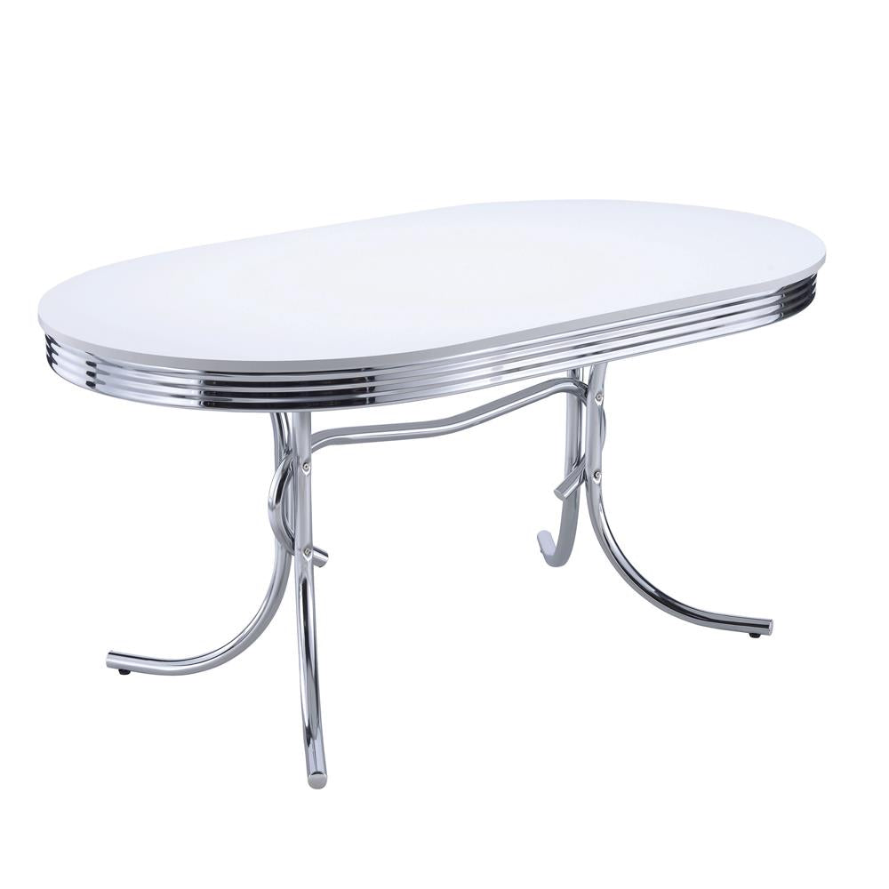 Retro Glossy White/Chrome Oval Dining Table - 2065 - Luna Furniture - Dallas Store