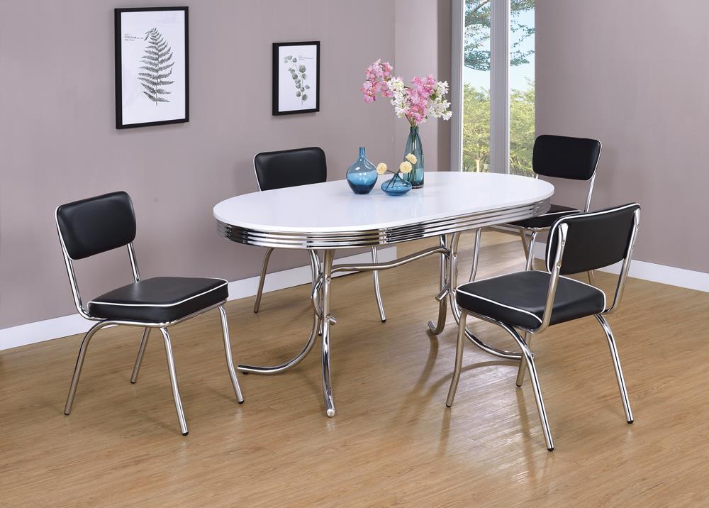 Retro Glossy White/Chrome Oval Dining Table - 2065 - Luna Furniture - Dallas Store