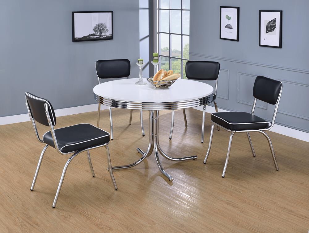 Retro Glossy White/Chrome Round Dining Table - 2388 - Luna Furniture - Dallas Store