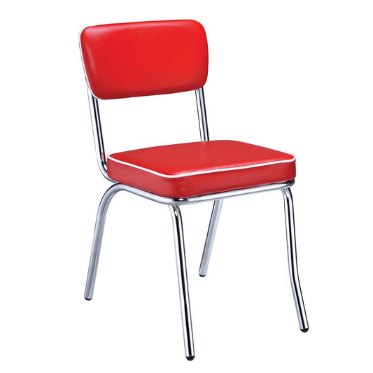 Retro Red/Chrome Open Back Side Chairs, Set of 2 - 2450R - Luna Furniture - Dallas Store