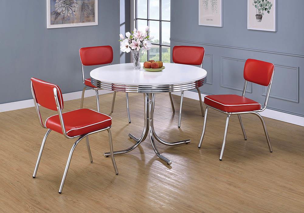 Retro Red/Chrome Open Back Side Chairs, Set of 2 - 2450R - Luna Furniture - Dallas Store