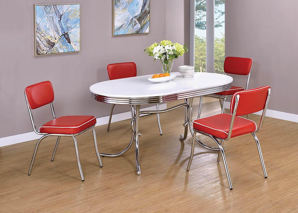 Retro Red/Chrome Open Back Side Chairs, Set of 2 - 2450R - Luna Furniture - Dallas Store