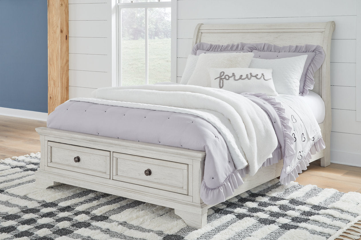 Robbinsdale Antique White Full Sleigh Storage Bed - SET | B742-183 | B742-84S | B742-87 - Luna Furniture - Dallas Store
