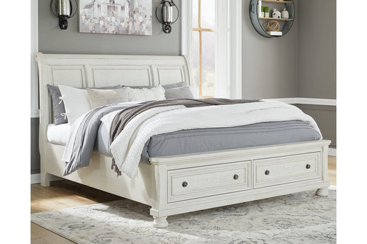 Robbinsdale Antique White King Sleigh Bed with Storage - SET | B742-76 | B742-78 | B742-99 - Luna Furniture - Dallas Store