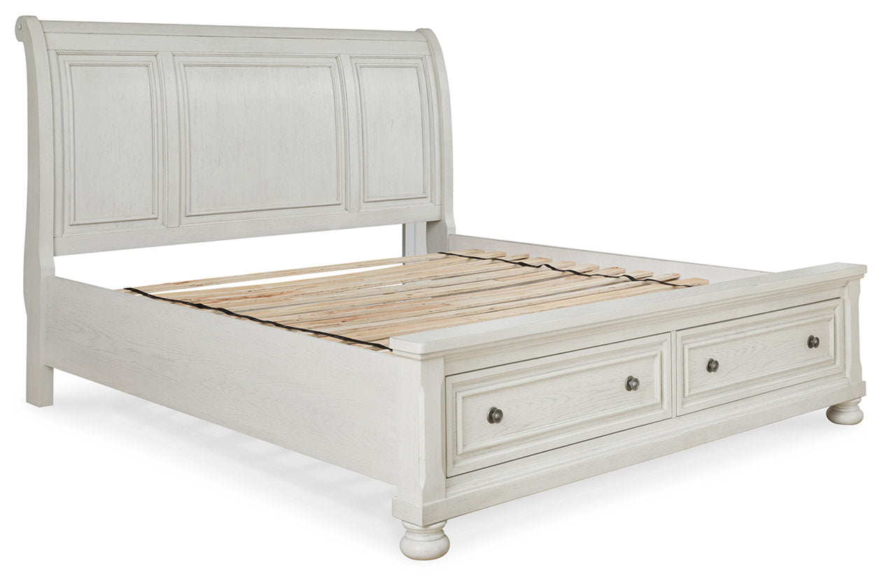 Robbinsdale Antique White King Sleigh Bed with Storage - SET | B742-76 | B742-78 | B742-99 - Luna Furniture - Dallas Store
