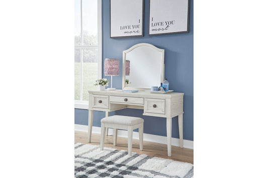 Robbinsdale Antique White Mirrored Vanity with Bench - SET | B742-22 | B742-25 - Luna Furniture - Dallas Store