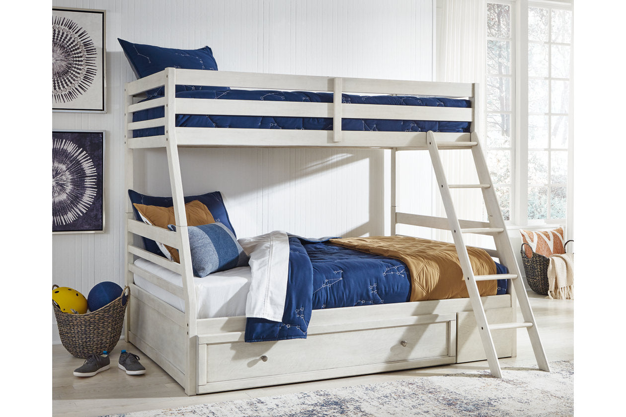 Robbinsdale Antique White Twin over Full Bunk Bed with Storage - SET | B742-50 | B742-58P | B742-58R - Luna Furniture - Dallas Store