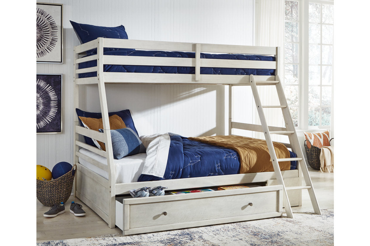 Robbinsdale Antique White Twin over Full Bunk Bed with Storage - SET | B742-50 | B742-58P | B742-58R - Luna Furniture - Dallas Store