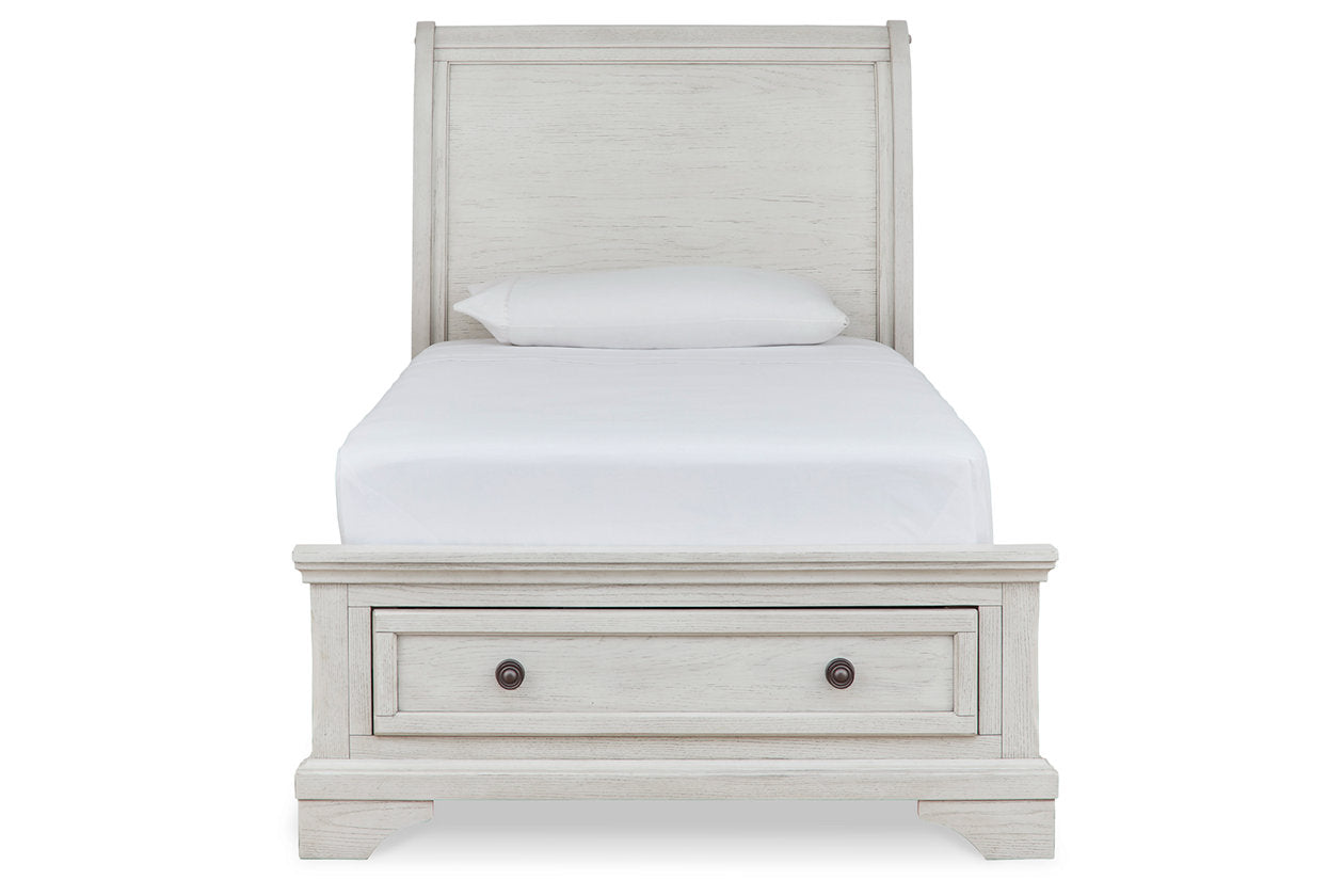 Robbinsdale Antique White Twin Sleigh Storage Bed - SET | B742-183 | B742-52S | B742-53 - Luna Furniture - Dallas Store