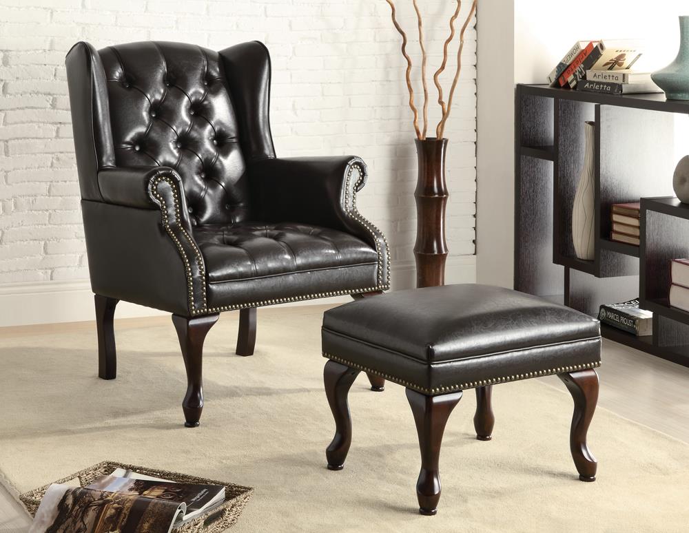Roberts Black/Espresso Button Tufted Back Accent Chair with Ottoman - 900262 - Luna Furniture - Dallas Store
