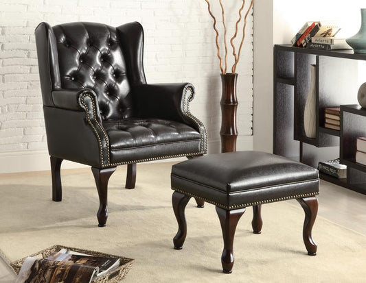 Roberts Black/Espresso Button Tufted Back Accent Chair with Ottoman - 900262 - Luna Furniture - Dallas Store