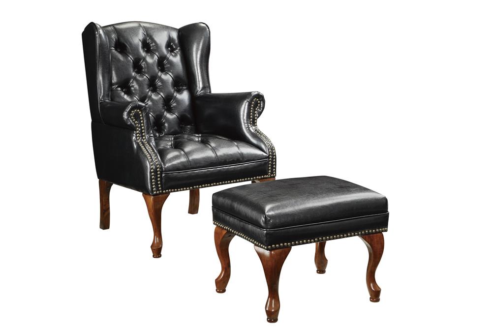Roberts Black/Espresso Button Tufted Back Accent Chair with Ottoman - 900262 - Luna Furniture - Dallas Store