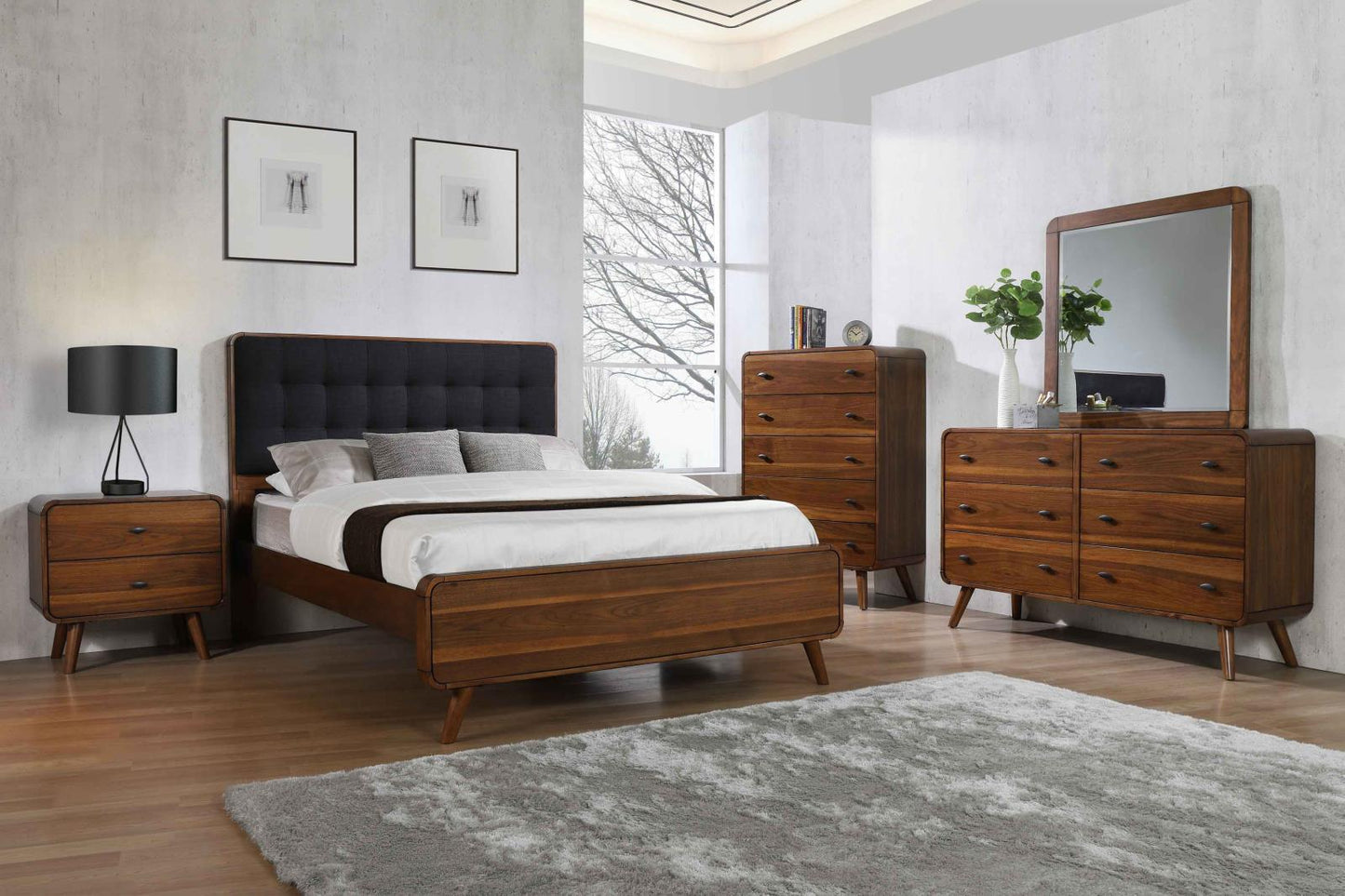Robyn Eastern King Bed with Upholstered Headboard Dark Walnut - 205131KE - Luna Furniture - Dallas Store