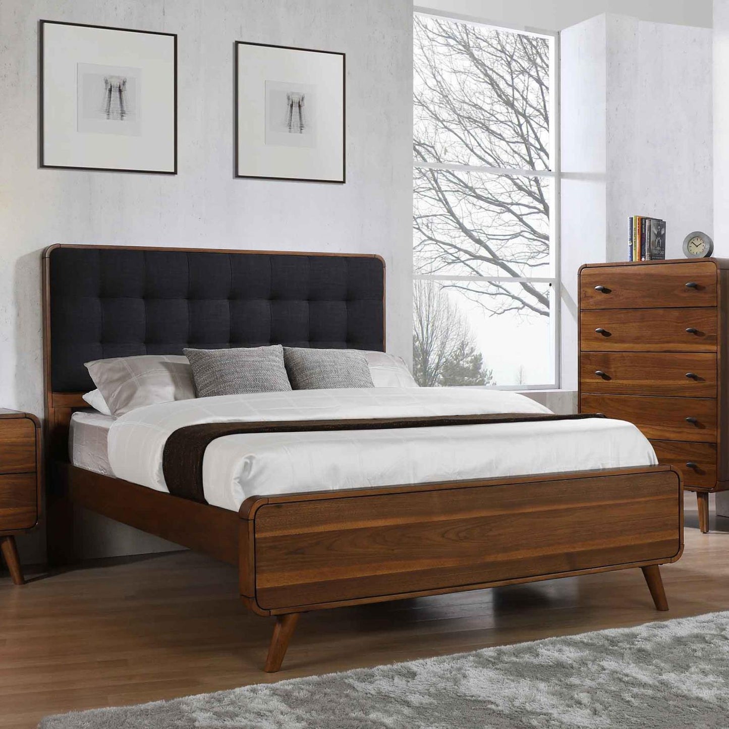 Robyn Queen Bed with Upholstered Headboard Dark Walnut - 205131Q - Luna Furniture - Dallas Store