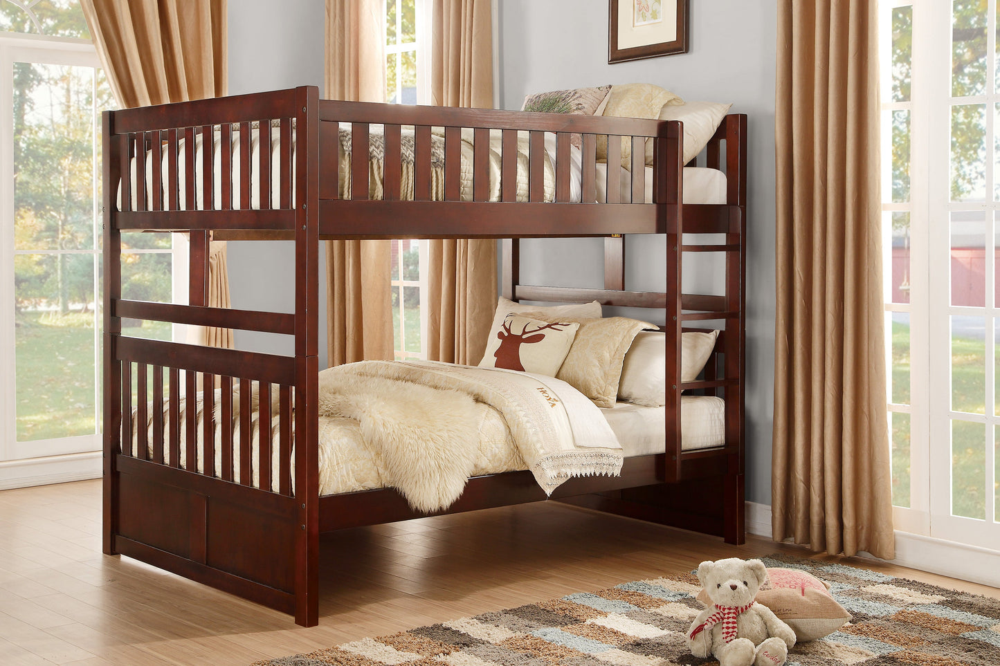 Rowe Dark Cherry Full/Full Bunk Bed - SET | B2013FFDC-1 | B2013FFDC-2 | B2013FFDC-SL - Luna Furniture - Dallas Store