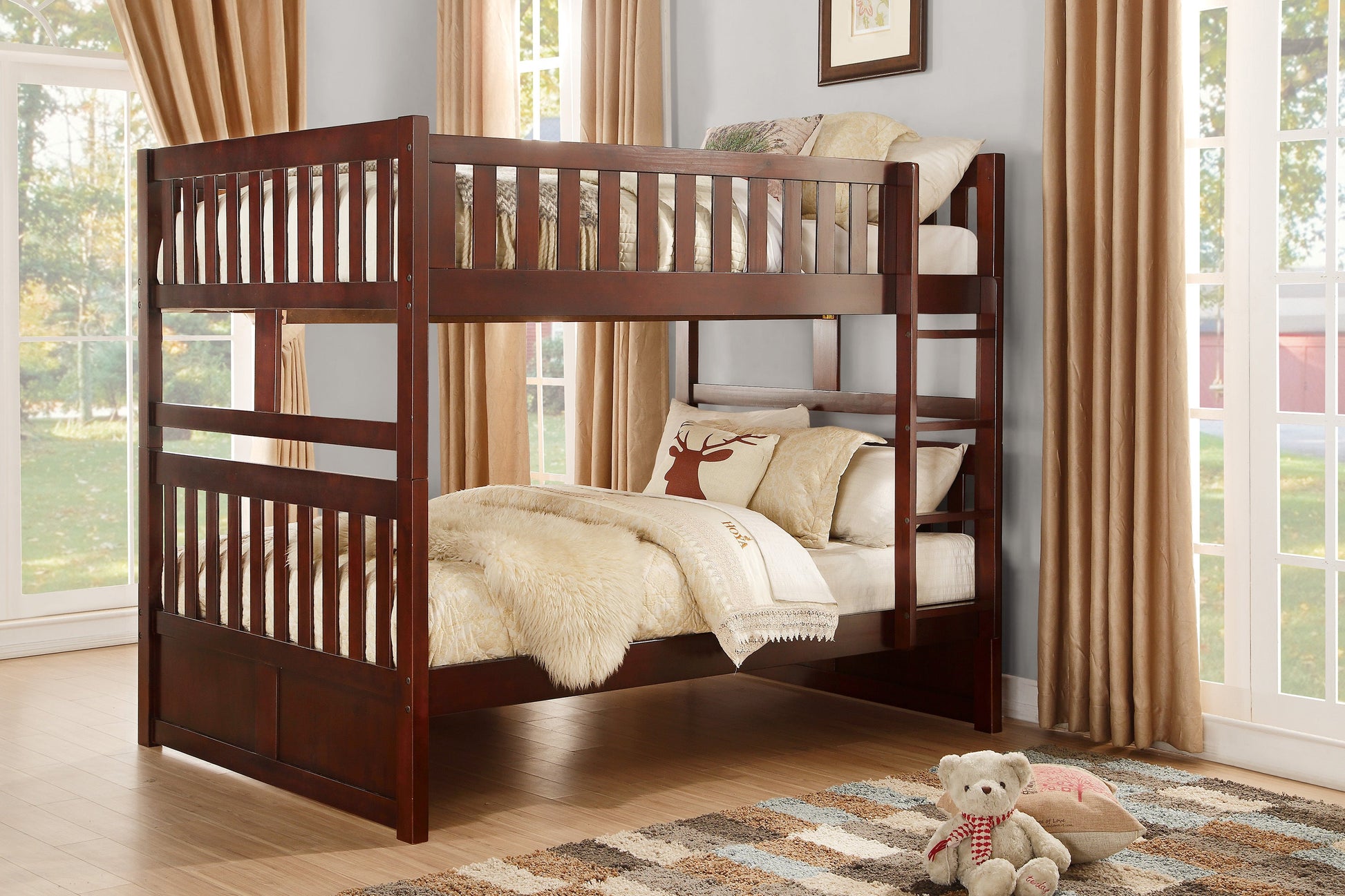 Rowe Dark Cherry Full/Full Bunk Bed - SET | B2013FFDC-1 | B2013FFDC-2 | B2013FFDC-SL - Luna Furniture - Dallas Store