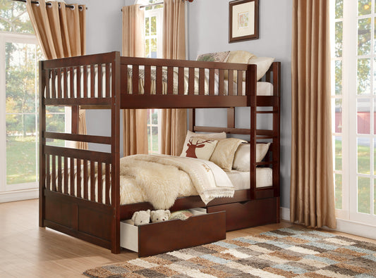 Rowe Dark Cherry Full/Full Bunk Bed with Storage Boxes - SET | B2013FFDC-1 | B2013FFDC-2 | B2013FFDC-SL | B2013DC-T - Luna Furniture - Dallas Store