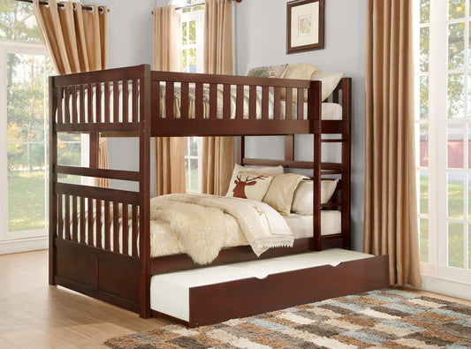 Rowe Dark Cherry Full/Full Bunk Bed with Twin Trundle - SET | B2013FFDC-1 | B2013FFDC-2 | B2013FFDC-SL | B2013DC-R - Luna Furniture - Dallas Store