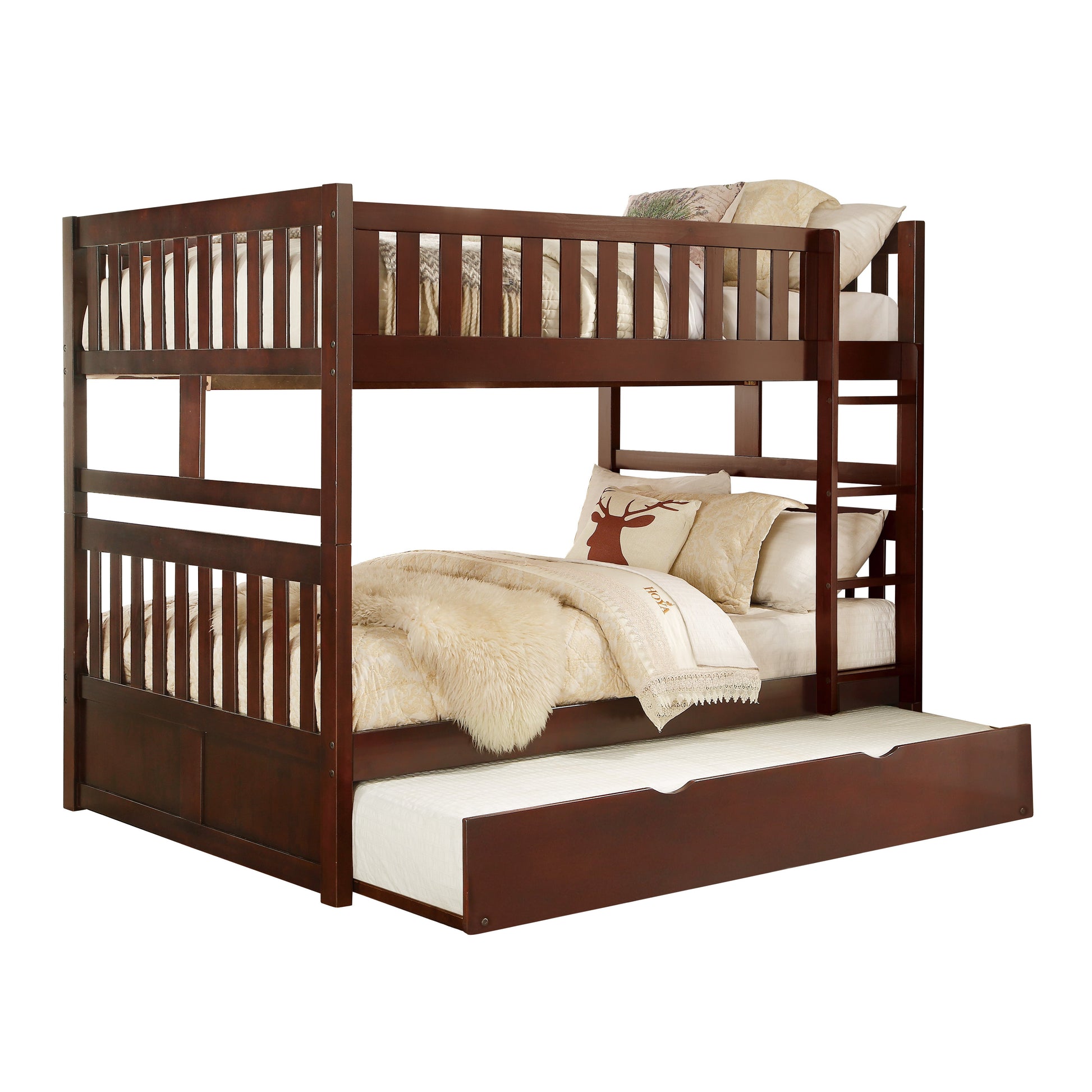 Rowe Dark Cherry Full/Full Bunk Bed with Twin Trundle - SET | B2013FFDC-1 | B2013FFDC-2 | B2013FFDC-SL | B2013DC-R - Luna Furniture - Dallas Store
