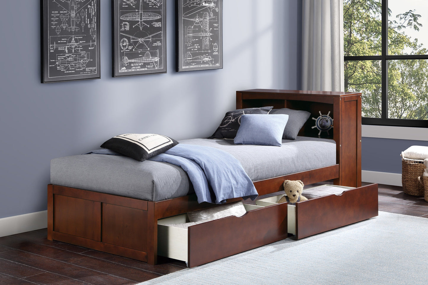 Rowe Dark Cherry Twin Bookcase Bed with Storage Boxes - SET | B2013BCDC-1 | B2013BCDC-2 | B2013DC-T - Luna Furniture - Dallas Store