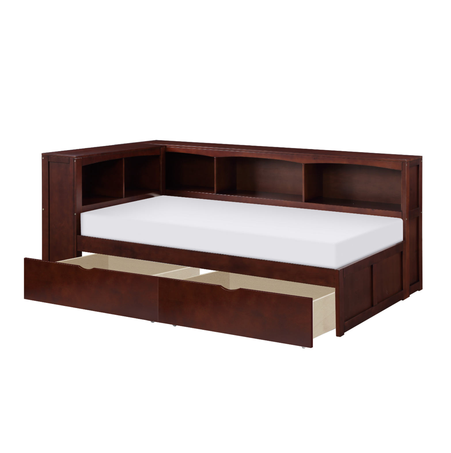 Rowe Dark Cherry Twin Bookcase Corner Bed with Storage Boxes - SET | B2013BCDC-1 | B2013BCDC-2 | B2013BCDC-BC | B2013DC-T - Luna Furniture - Dallas Store