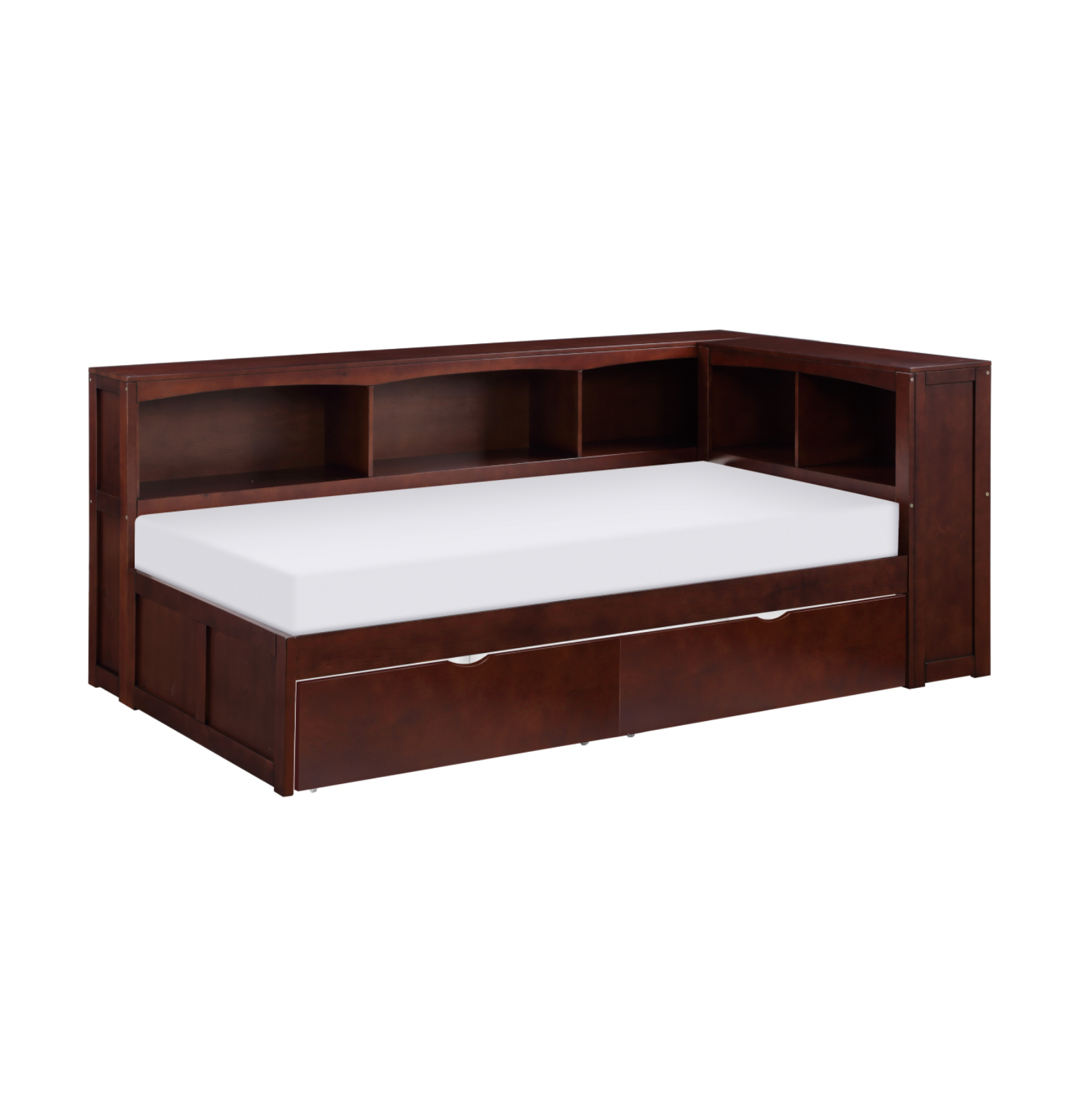 Rowe Dark Cherry Twin Bookcase Corner Bed with Storage Boxes - SET | B2013BCDC-1 | B2013BCDC-2 | B2013BCDC-BC | B2013DC-T - Luna Furniture - Dallas Store
