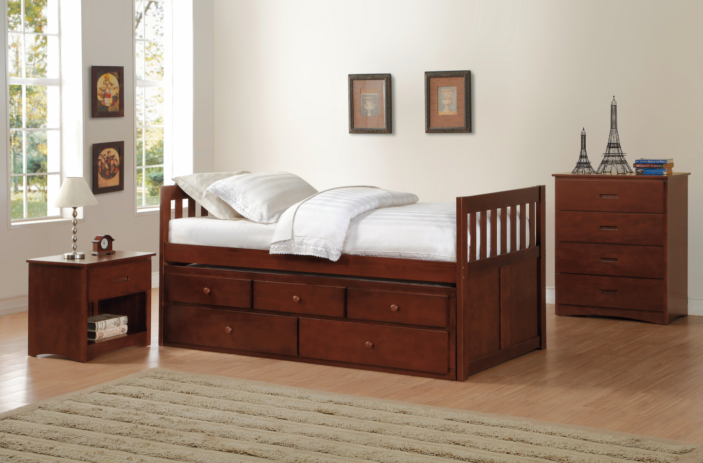 Rowe Dark Cherry Twin Captains Trundle Bed - SET | B2013PRDC-1 | B2013PRDC-2 - Luna Furniture - Dallas Store