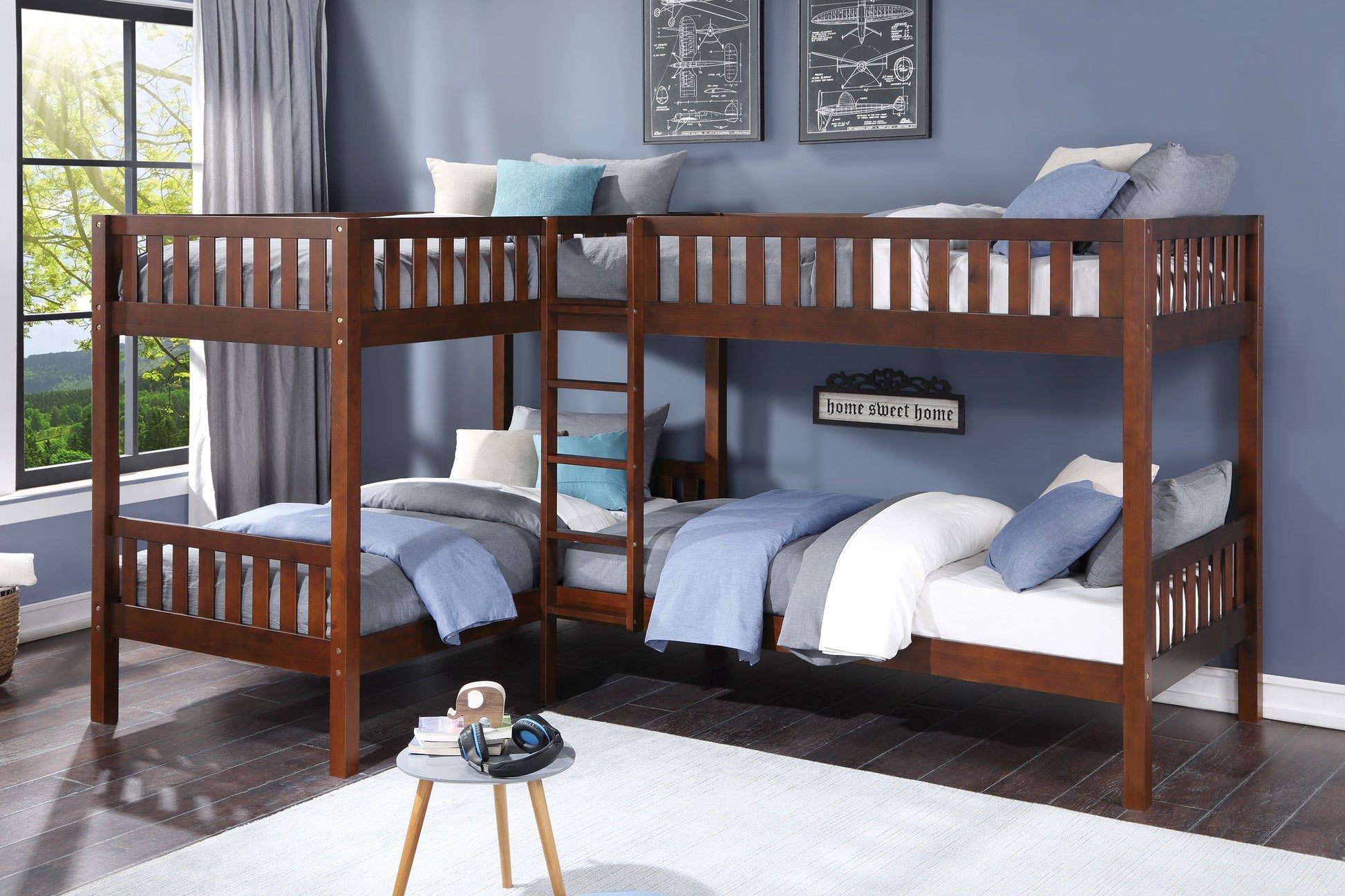 Rowe Dark Cherry Twin Corner Bunk Bed - SET | B2013CNDC-1 | B2013CNDC-2 | B2013CNDC-SL - Luna Furniture - Dallas Store