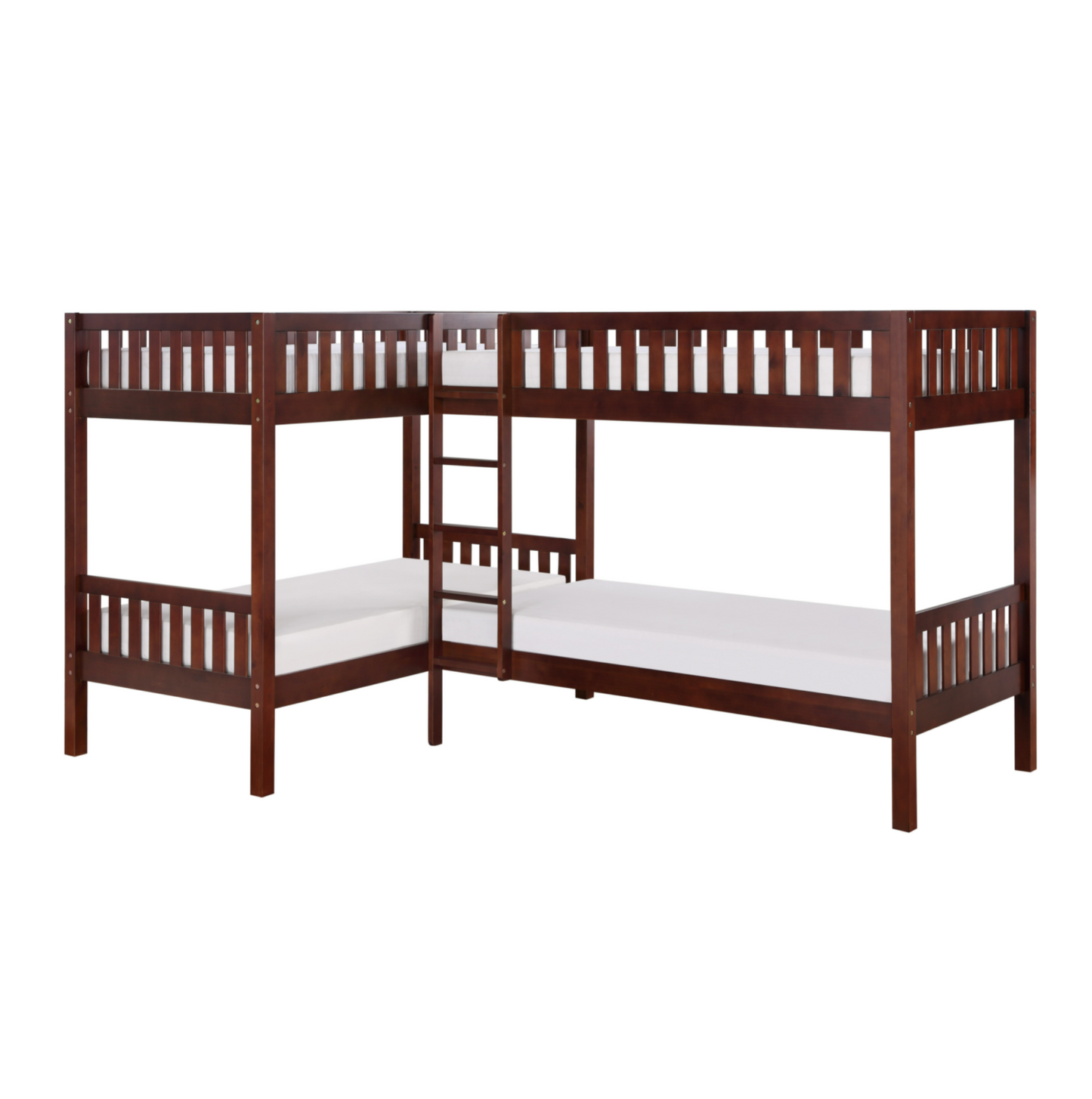 Rowe Dark Cherry Twin Corner Bunk Bed - SET | B2013CNDC-1 | B2013CNDC-2 | B2013CNDC-SL - Luna Furniture - Dallas Store
