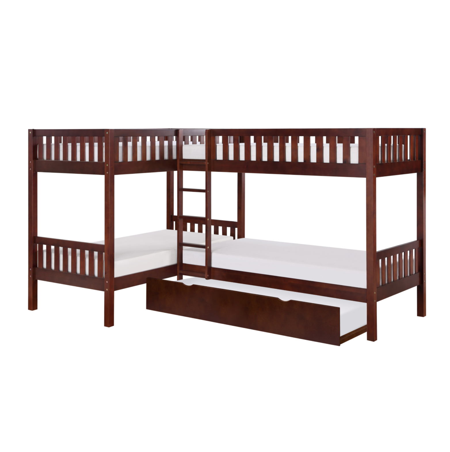 Rowe Dark Cherry Twin Corner Bunk Bed with Twin Trundle - SET | B2013CNDC-1 | B2013CNDC-2 | B2013CNDC-SL | B2013DC-R - Luna Furniture - Dallas Store